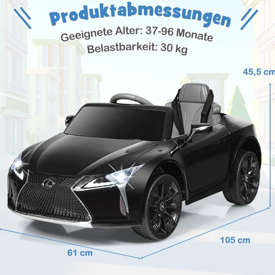Kinder Elektroauto mit 2,4G Fernsteuerung & LED Leuchten & Musik Lexus LC500 Kinderfahrzeug Schwarz