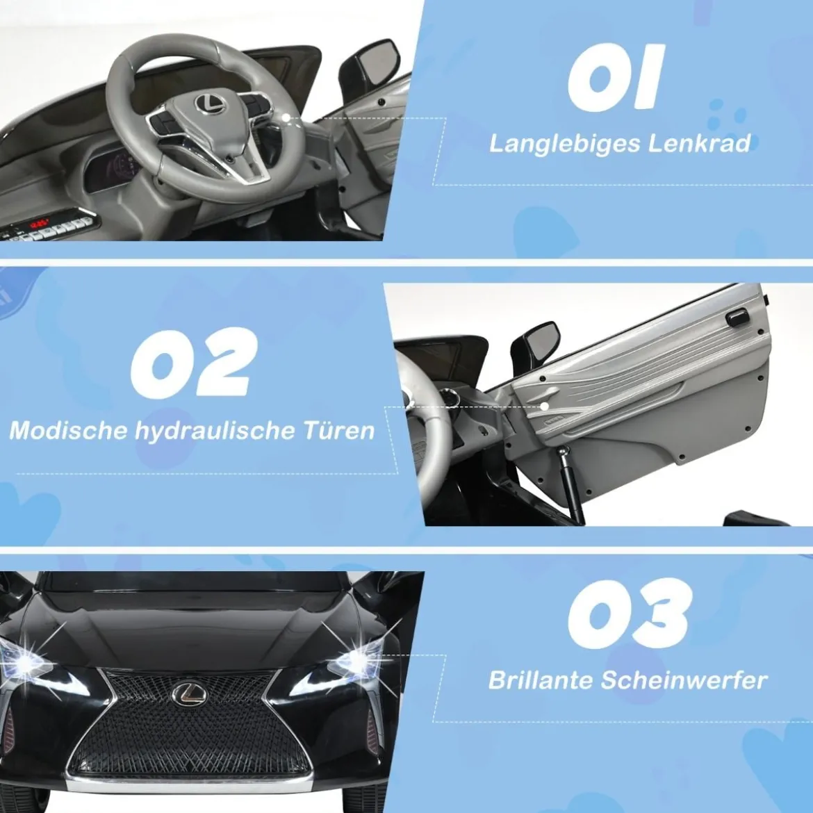 Kinder Elektroauto mit 2,4G Fernsteuerung & LED Leuchten & Musik Lexus LC500 Kinderfahrzeug Schwarz