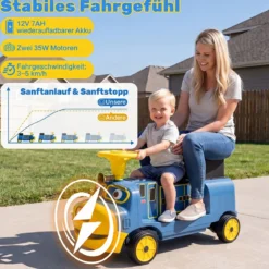 Kinder Elektroauto 12V Kinderauto Elektrisch mit 2 Sitzen & 2 Motoren 95 x 41 x 51 cm Blau