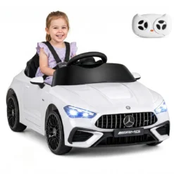Kinder Elektroauto 12V Mercedes-AMG Kinderauto mit LED-Leuchten & 2,4G-Fernbedienung Weiß