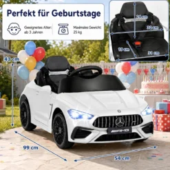 Kinder Elektroauto 12V Mercedes-AMG Kinderauto mit LED-Leuchten & 2,4G-Fernbedienung Weiß
