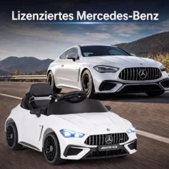 Kinder Elektroauto 12V Mercedes-AMG Kinderauto mit LED-Leuchten & 2,4G-Fernbedienung Weiß