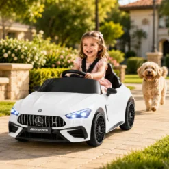 Kinder Elektroauto 12V Mercedes-AMG Kinderauto mit LED-Leuchten & 2,4G-Fernbedienung Weiß