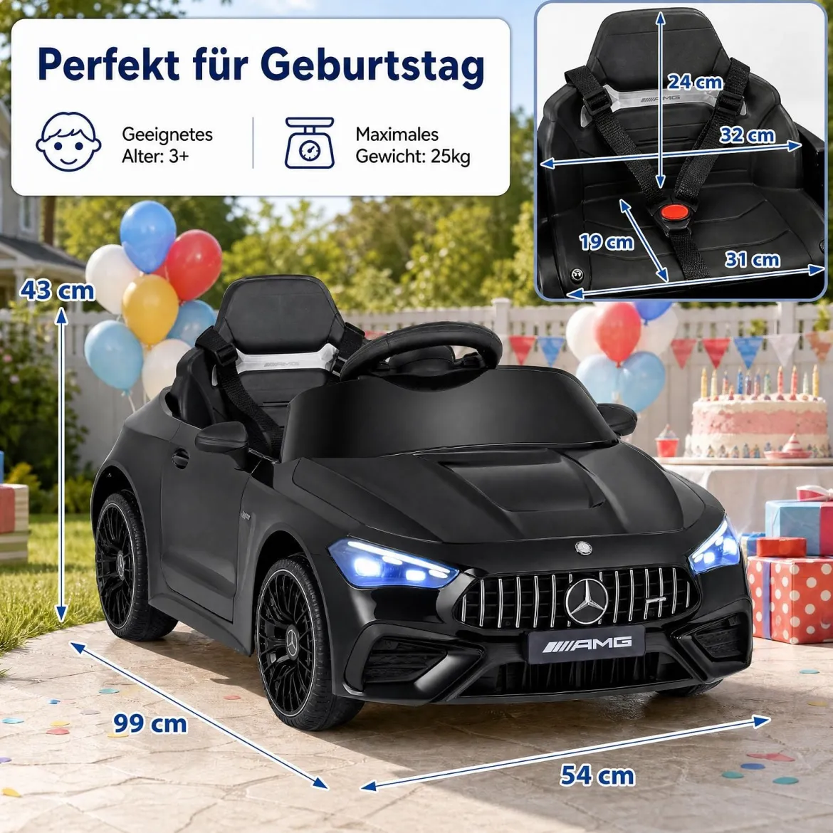 Kinder Elektroauto 12V Mercedes-AMG Kinderauto mit LED-Leuchten & 2,4G-Fernbedienung Schwarz