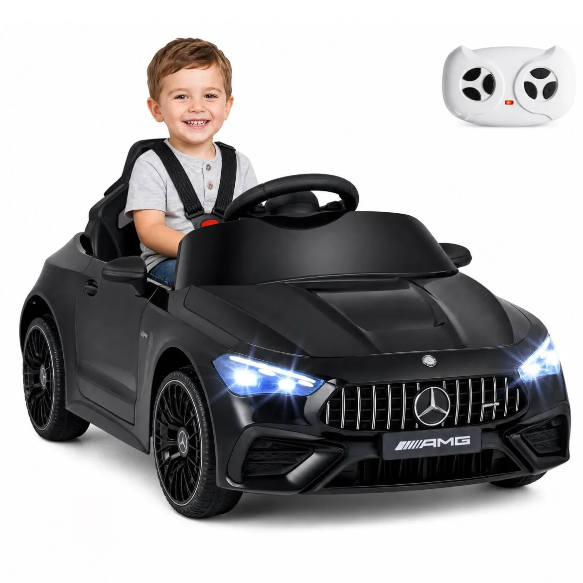 Kinder Elektroauto 12V Mercedes-AMG Kinderauto mit LED-Leuchten & 2,4G-Fernbedienung Schwarz