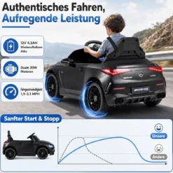 Kinder Elektroauto 12V Mercedes-AMG Kinderauto mit LED-Leuchten & 2,4G-Fernbedienung Schwarz
