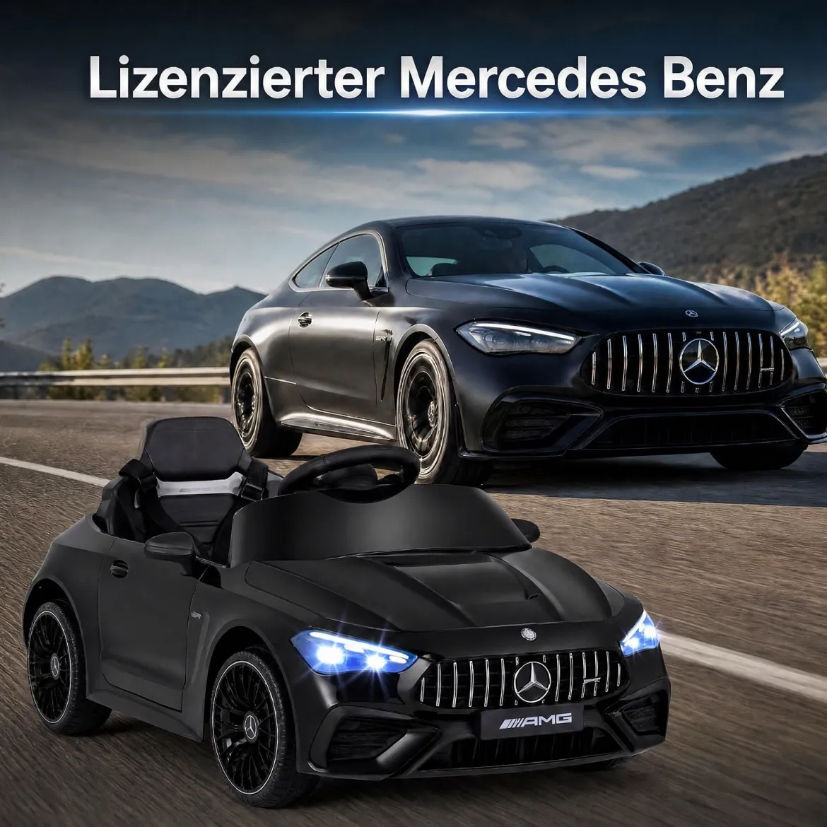 Kinder Elektroauto 12V Mercedes-AMG Kinderauto mit LED-Leuchten & 2,4G-Fernbedienung Schwarz