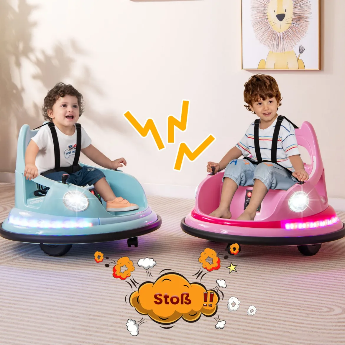 Kinder Elektro-Bumpercar 12V Batterie betrieben mit Fernbedienung & Doppel-Joysticks 360° Drehung Blau