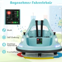Kinder Elektro-Bumpercar 12V Batterie betrieben mit Fernbedienung & Doppel-Joysticks 360° Drehung Blau