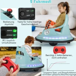 Kinder Elektro-Bumpercar 12V Batterie betrieben mit Fernbedienung & Doppel-Joysticks 360° Drehung Blau
