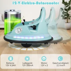 Kinder Elektro-Bumpercar 12V Batterie betrieben mit Fernbedienung & Doppel-Joysticks 360° Drehung Blau