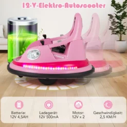 Kinder Elektro-Bumpercar 12V Batterie betrieben mit Fernbedienung & Doppel-Joysticks 360° Drehung Rosa