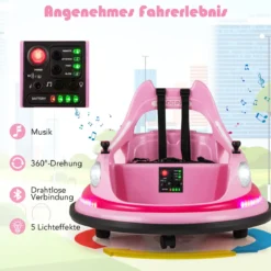 Kinder Elektro-Bumpercar 12V Batterie betrieben mit Fernbedienung & Doppel-Joysticks 360° Drehung Rosa