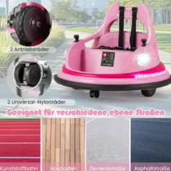 Kinder Elektro-Bumpercar 12V Batterie betrieben mit Fernbedienung & Doppel-Joysticks 360° Drehung Rosa