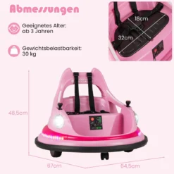 Kinder Elektro-Bumpercar 12V Batterie betrieben mit Fernbedienung & Doppel-Joysticks 360° Drehung Rosa