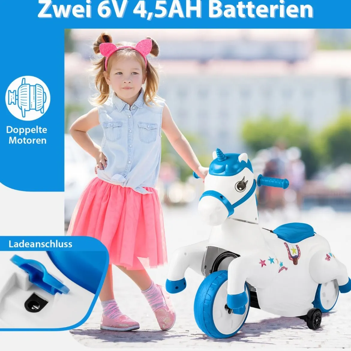 Kinder Elektro Motorrad mit Musik & LED & Stützrädern Elektromotorrad für Kinder ab 3 Jahren