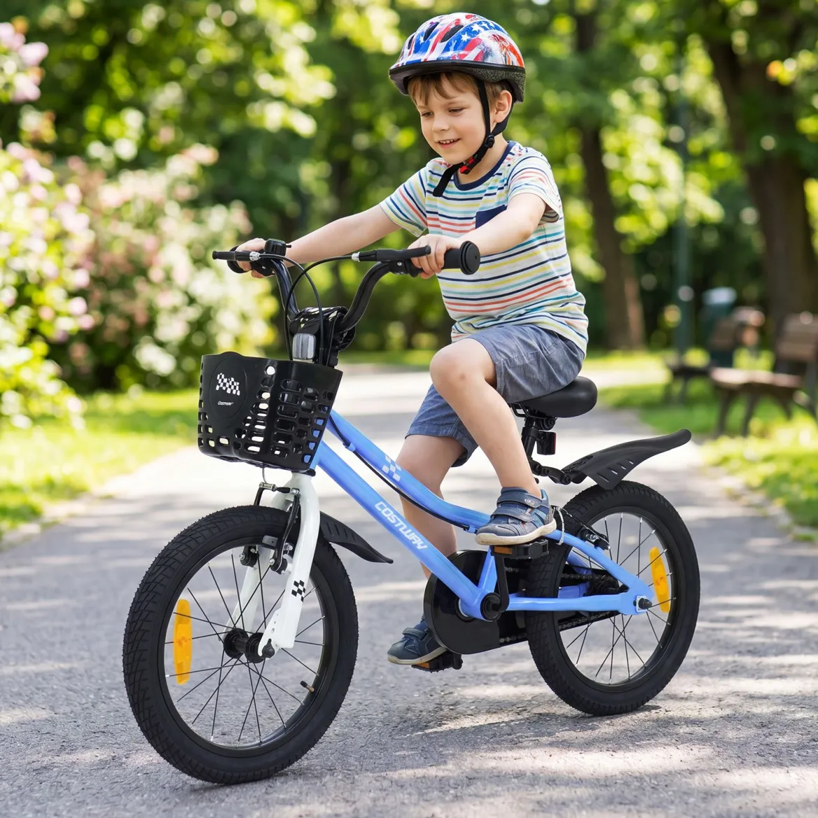 Kinderfahrrad 14/16 Zoll Fahrrad mit Höhenverstellbarem Sattel & Lenker für 3-5/4-7 Jahre Blau/Weiß