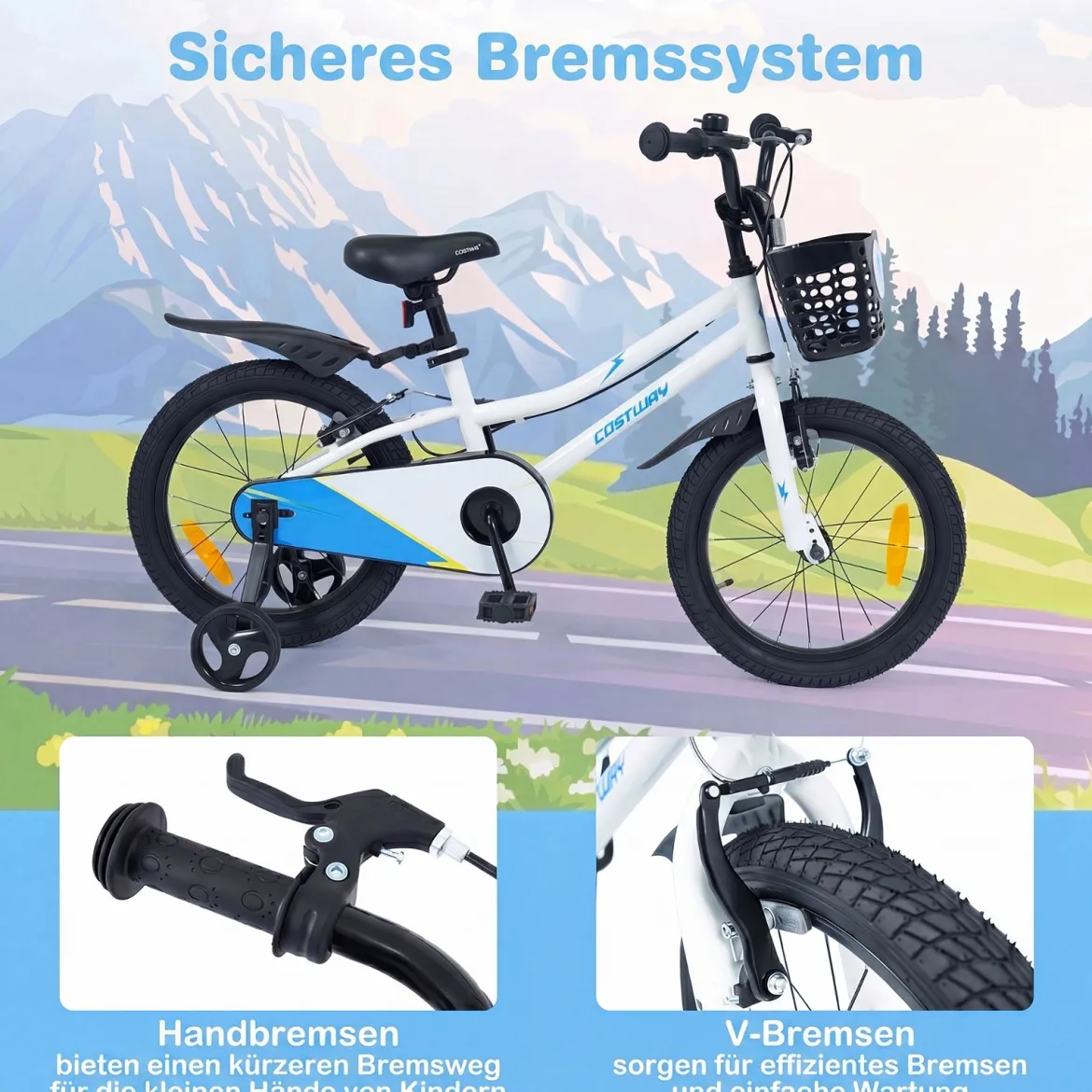 Kinderfahrrad 14/16 Zoll Fahrrad mit Höhenverstellbarem Sattel & Lenker für 3-5/4-7 Jahre Blau/Weiß