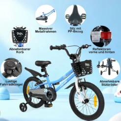 Kinderfahrrad 14/16 Zoll Fahrrad mit Höhenverstellbarem Sattel & Lenker für 3-5/4-7 Jahre Blau/Weiß
