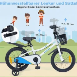 Kinderfahrrad 14/16 Zoll Fahrrad mit Höhenverstellbarem Sattel & Lenker für 3-5/4-7 Jahre Blau/Weiß