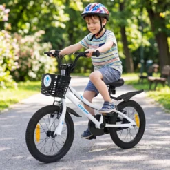 Kinderfahrrad 14/16 Zoll Fahrrad mit Höhenverstellbarem Sattel & Lenker für 3-5/4-7 Jahre Blau/Weiß