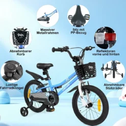 Kinderfahrrad 14/16 Zoll Fahrrad mit Höhenverstellbarem Sattel & Lenker für 3-5/4-7 Jahre Blau/Weiß