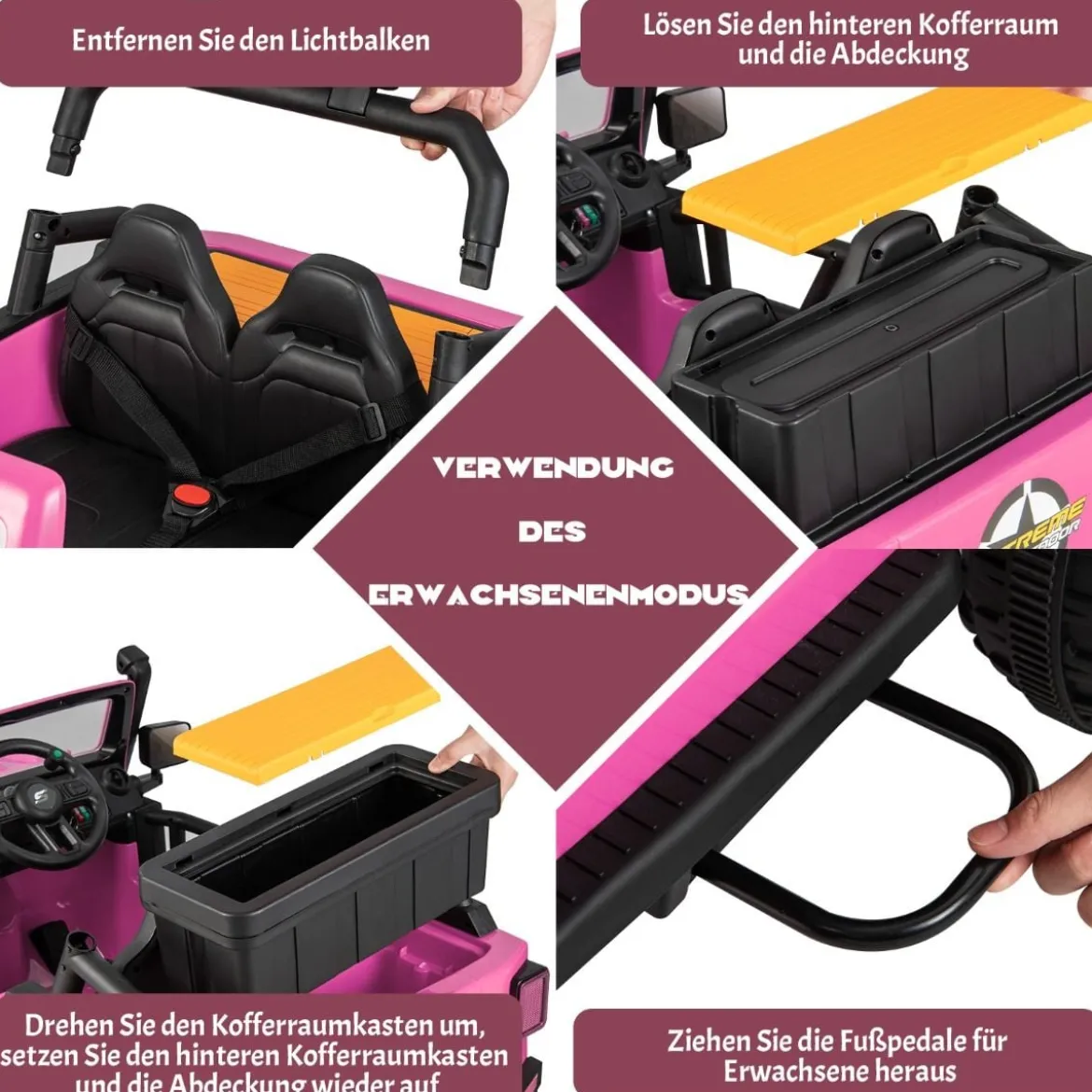 Kinderfahrzeug Akkubetriebenes Elektrofahrzeug mit Fernbedienung 123,5 x 70,3 x 71,3 cm Rosa