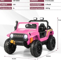 Kinderfahrzeug Akkubetriebenes Elektrofahrzeug mit Fernbedienung 123,5 x 70,3 x 71,3 cm Rosa