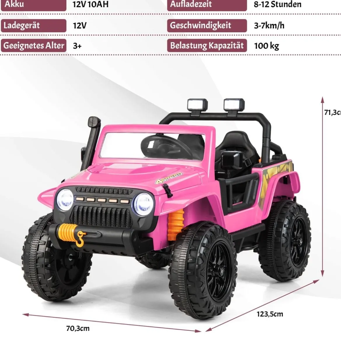 Kinderfahrzeug Akkubetriebenes Elektrofahrzeug mit Fernbedienung 123,5 x 70,3 x 71,3 cm Rosa