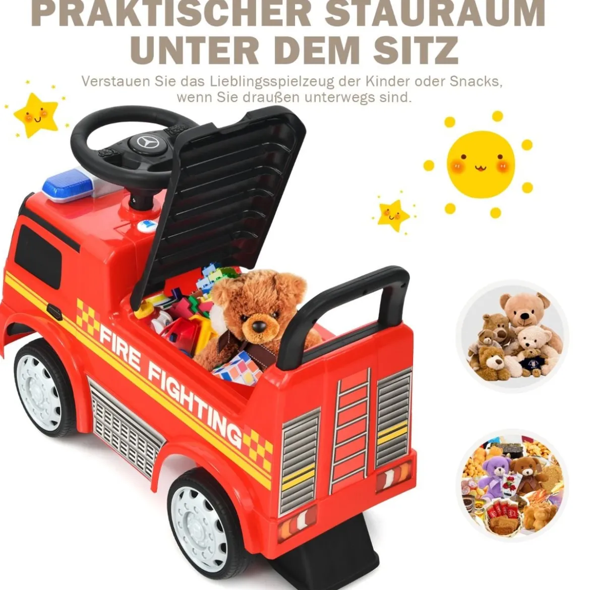 Kinder-Feuerwehrauto lizenzierter Mercedes Benz Schiebeauto 62 x 29 x 43 cm Rot