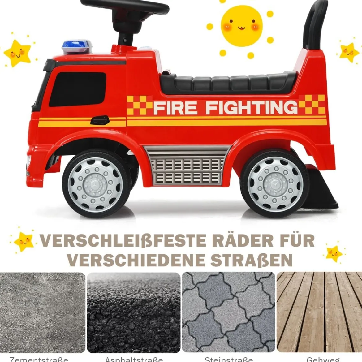 Kinder-Feuerwehrauto lizenzierter Mercedes Benz Schiebeauto 62 x 29 x 43 cm Rot