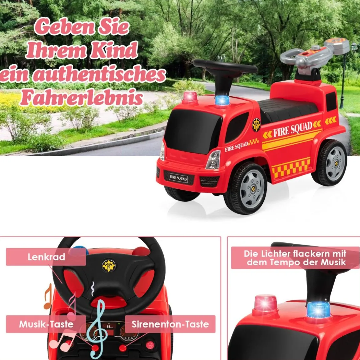 Kinder Feuerwehrauto mit Seifenblasenpistole für Kinder von 18-36 Monaten Rot