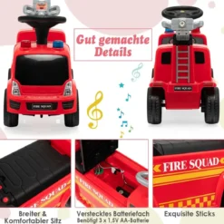 Kinder Feuerwehrauto mit Seifenblasenpistole für Kinder von 18-36 Monaten Rot