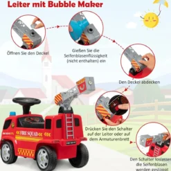 Kinder Feuerwehrauto mit Seifenblasenpistole & Leiter für Kinder von 18-36 Monaten Rot