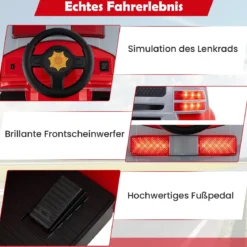 Kinder Feuerwehr Rutschauto 12V Feuerwehrauto mit Schaufel & Feuerlöscher Rutschfahrzeug Rot