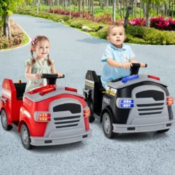 Kinder Feuerwehr Rutschauto 12V Feuerwehrauto mit Schaufel & Feuerlöscher Rutschfahrzeug Rot