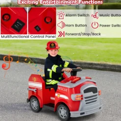 Kinder Feuerwehr Rutschauto 12V Feuerwehrauto mit Schaufel & Feuerlöscher Rutschfahrzeug Rot