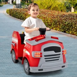 Kinder Feuerwehr Rutschauto 12V Feuerwehrauto mit Schaufel & Feuerlöscher Rutschfahrzeug Rot