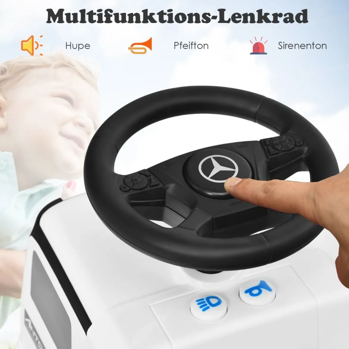 Kindergefährt Mercedes Benz Auto Kinderwagen Spielzeugauto 61,5 x 28,5 x 43 cm Weiß + Schwarz
