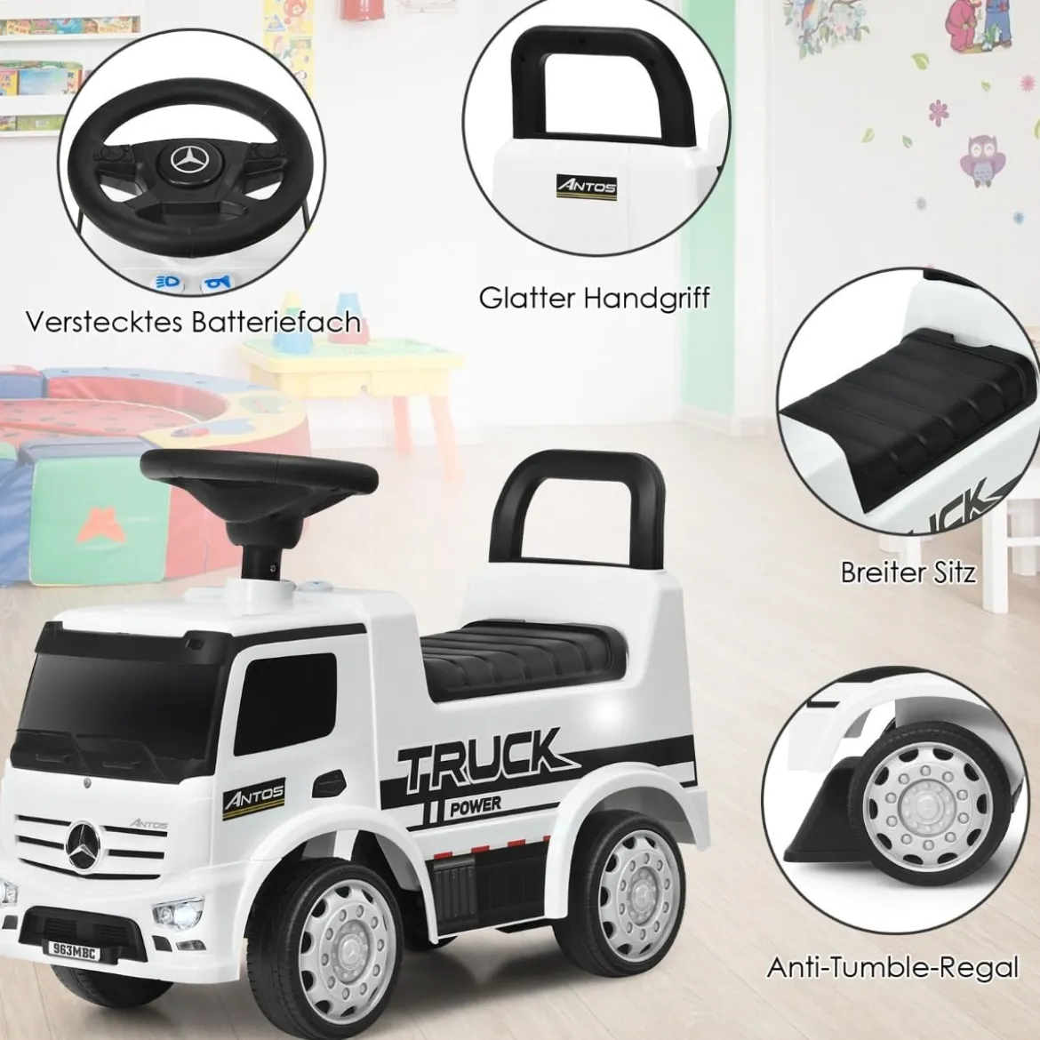 Kindergefährt Mercedes Benz Auto Kinderwagen Spielzeugauto 61,5 x 28,5 x 43 cm Weiß + Schwarz