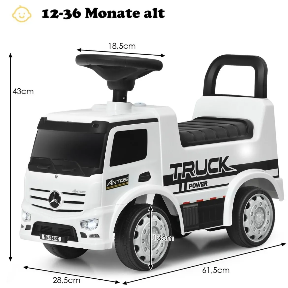 Kindergefährt Mercedes Benz Auto Kinderwagen Spielzeugauto 61,5 x 28,5 x 43 cm Weiß + Schwarz