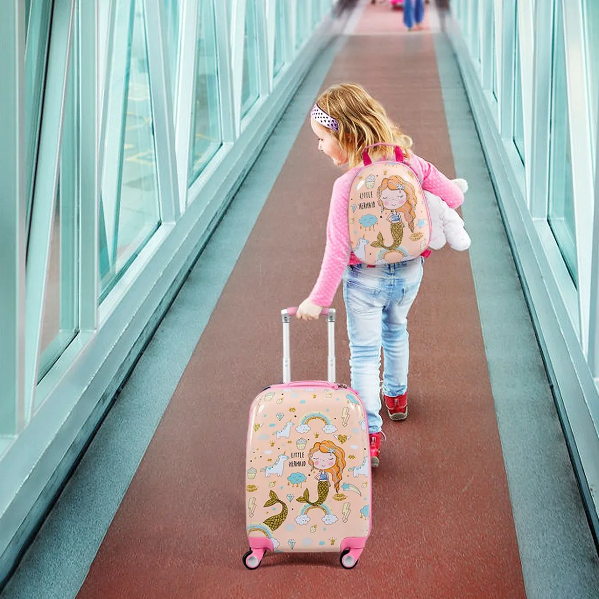 Kindergepäck Meerjungfrau Reisekoffer Kinderkoffer Set mit Rucksack Rosa