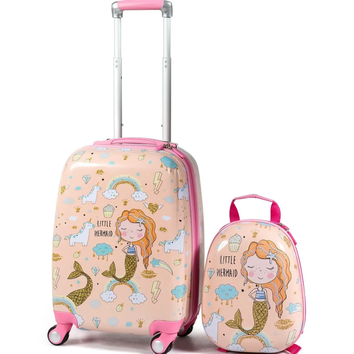Kindergepäck Meerjungfrau Reisekoffer Kinderkoffer Set mit Rucksack Rosa