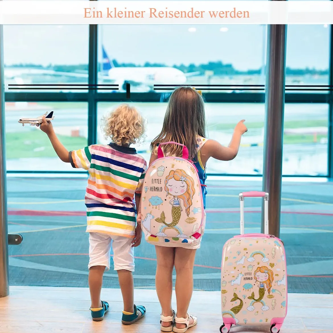 Kindergepäck Meerjungfrau Reisekoffer Kinderkoffer Set mit Rucksack Rosa