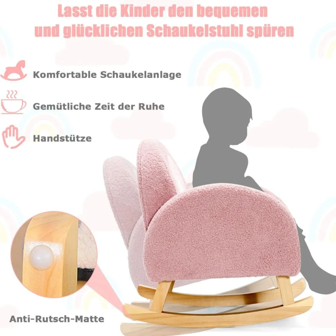 Kinder Gepolsterter Schaukelstuhl mit Massivholzbeinen Rosa