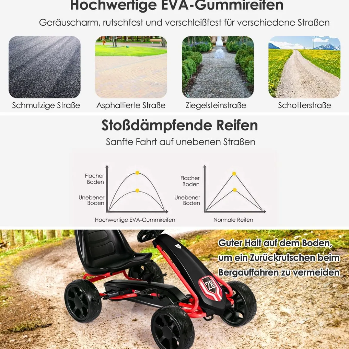 Kinder Gokart Kinder-Kart mit verstellbarem Sitz Kindergefährt 104 x 59 x 62 cm Schwarz