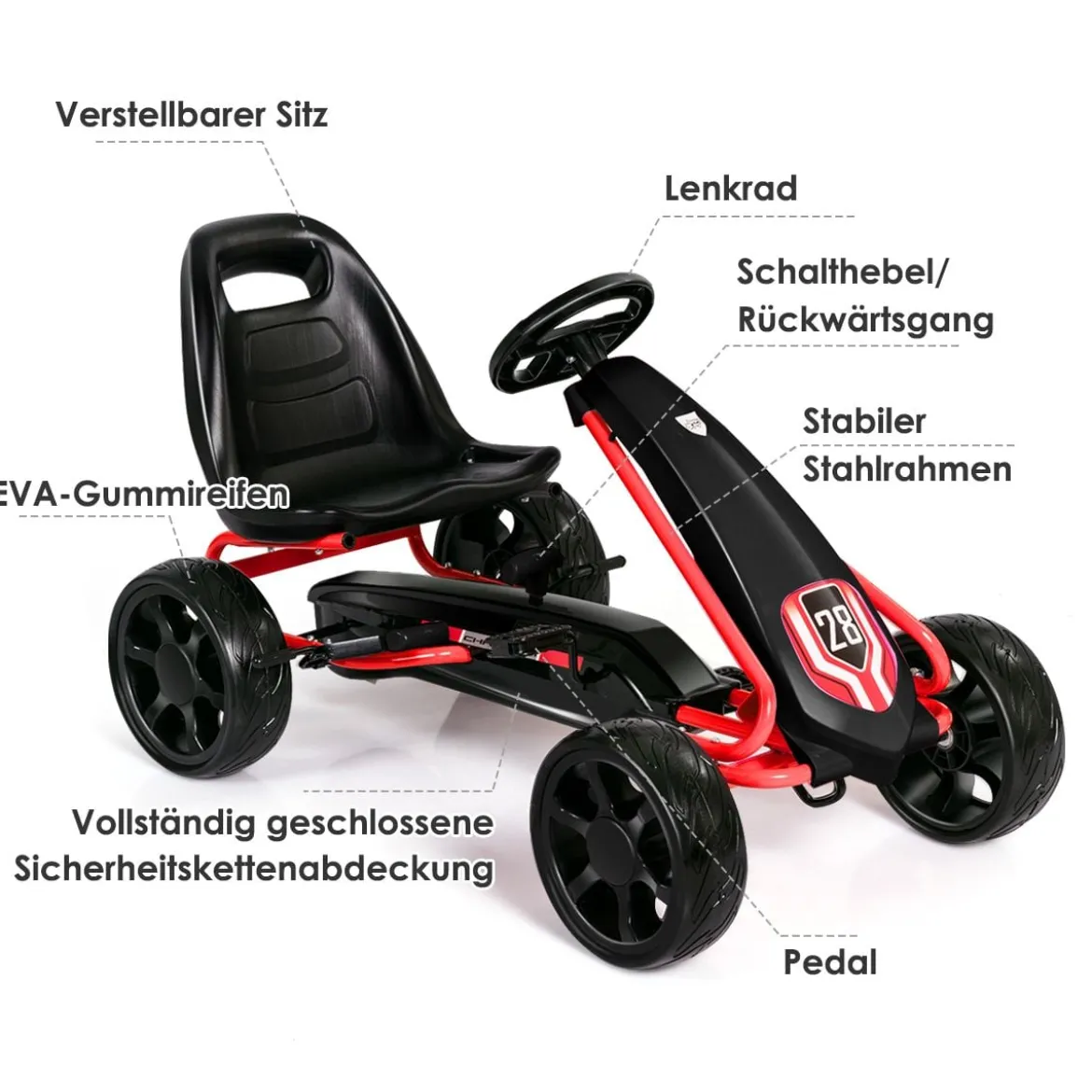 Kinder Gokart Kinder-Kart mit verstellbarem Sitz Kindergefährt 104 x 59 x 62 cm Schwarz