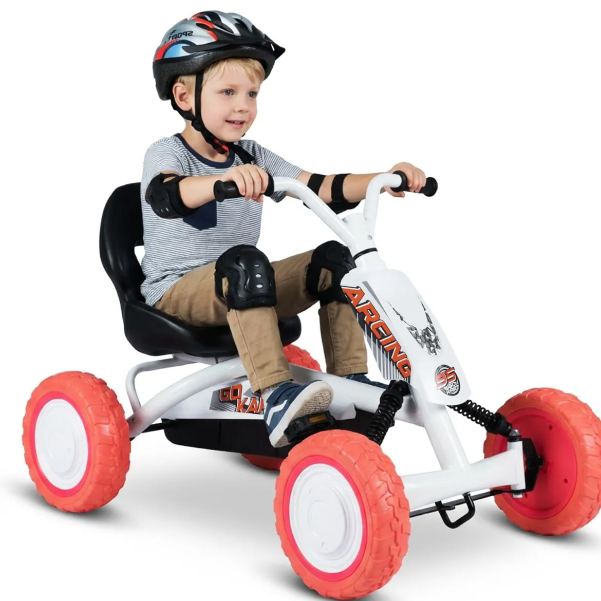 Kinder Gokart Tretauto mit Verstellbarem Sitz & Rücklehne Go Kart mit Pedal Vor- & Rückwärtsgang Weiß