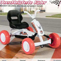 Kinder Gokart Tretauto mit Verstellbarem Sitz & Rücklehne Go Kart mit Pedal Vor- & Rückwärtsgang Weiß
