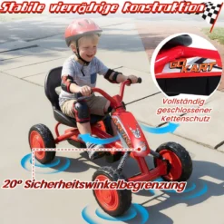 Kinder Gokart Verstellbarer Sitz Pedal Vorwärts Rückwärts Reifen Outdoor für 3-8 Jahre Rot